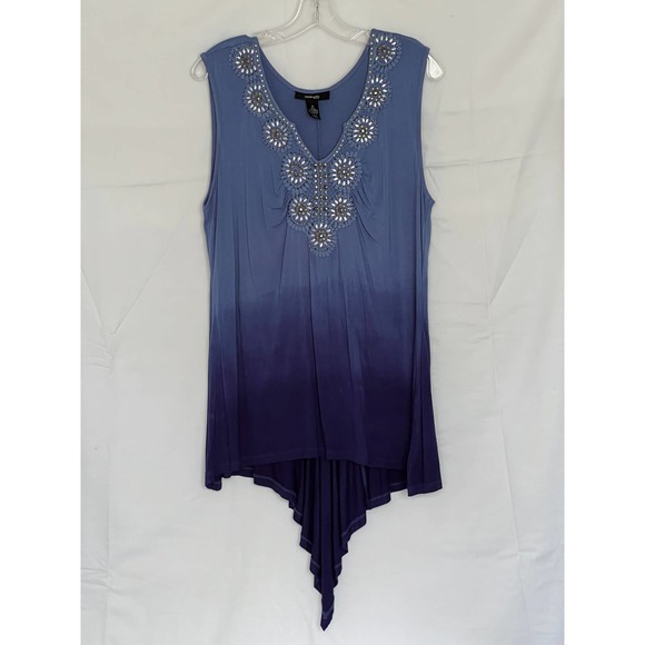 Style&co. Blue Ombre Beaded Crochet Rayon Tank Tunic Top Size 1X Asymmetric Hem - Picture 10 of 10